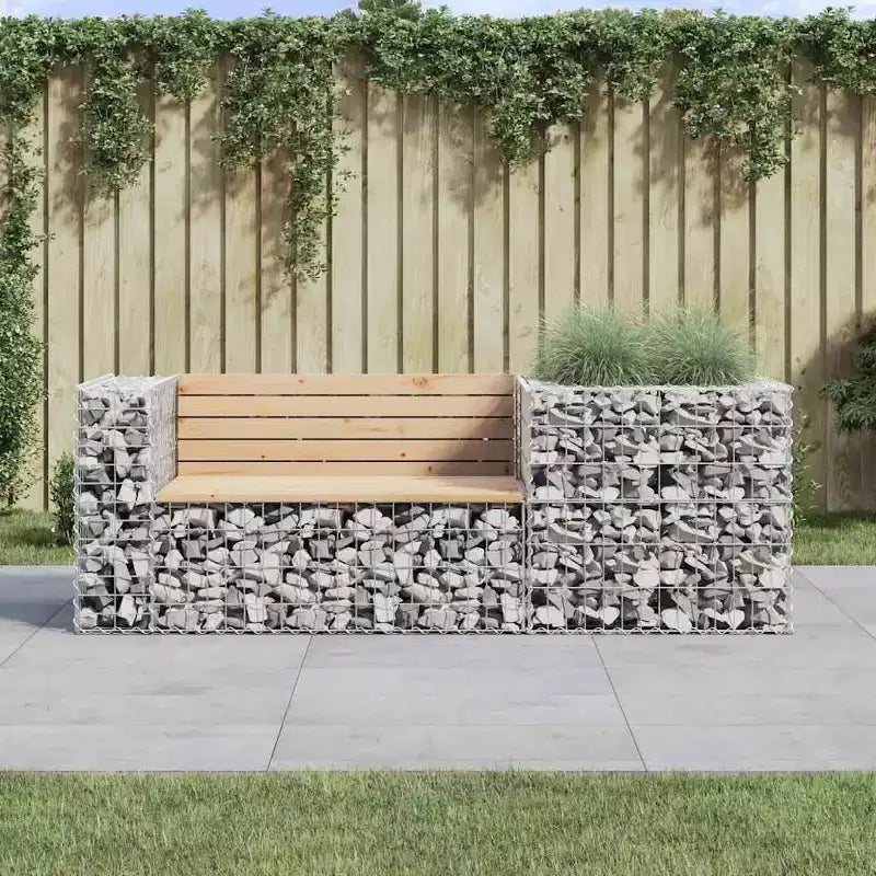 Banc de jardin extérieur rustique avec panier gabion
