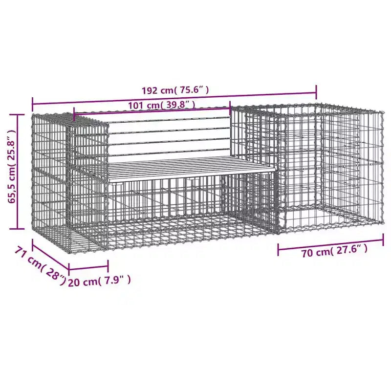 Banc de jardin extérieur rustique avec panier gabion