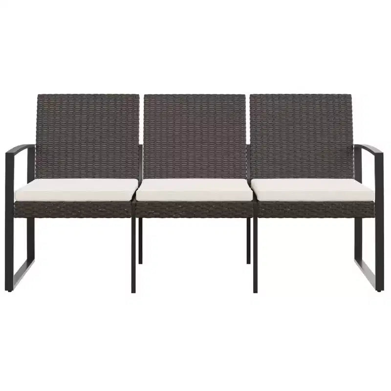 vidaXL Banc d'extérieur 3 places avec coussins pour véranda et terrasse en résine tressée PP
