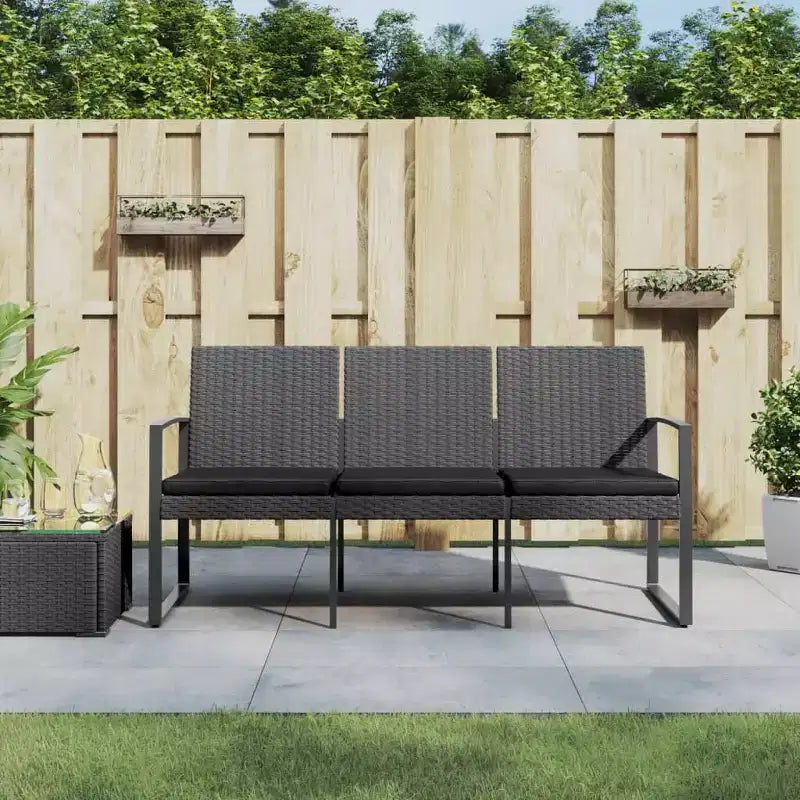 vidaXL Banc d'extérieur 3 places avec coussins pour véranda et terrasse en résine tressée PP