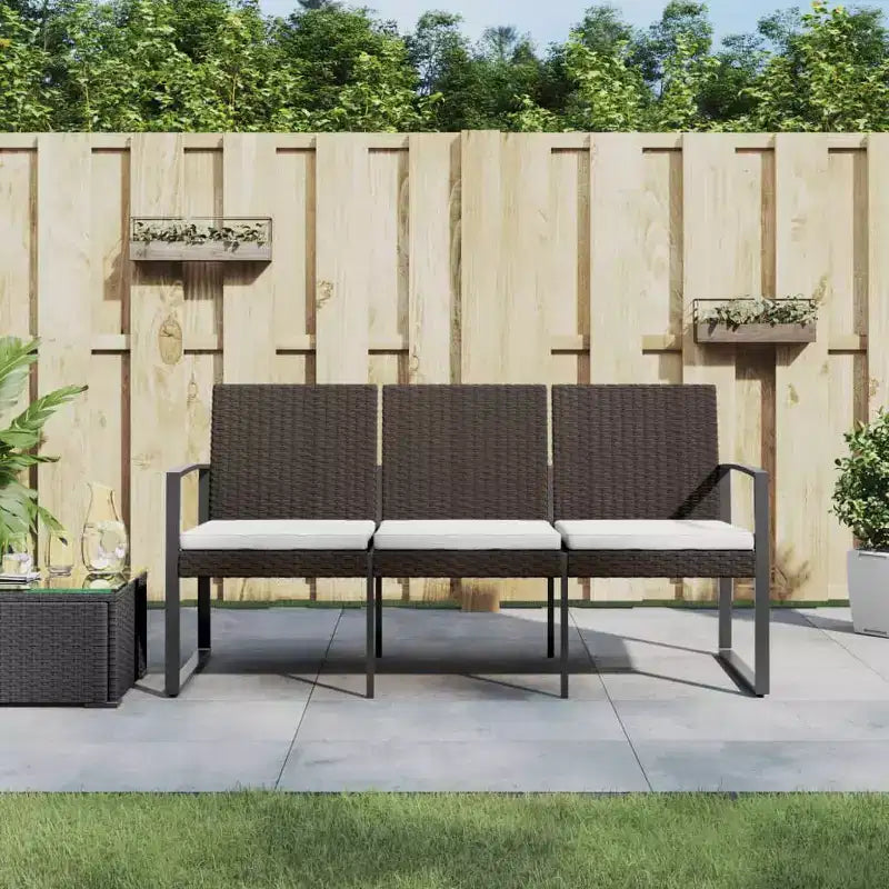 vidaXL Banc d'extérieur 3 places avec coussins pour véranda et terrasse en résine tressée PP