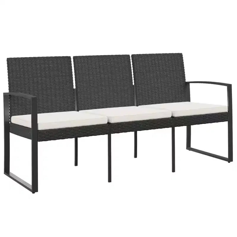 vidaXL Outdoor Bench 3-Seater Bench with Cushions for Porch Deck PP Rattan
