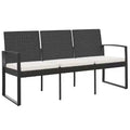 vidaXL Outdoor Bench 3-Seater Bench with Cushions for Porch Deck PP Rattan