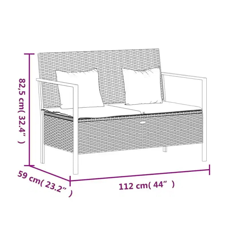 vidaXL Banc de jardin noir rotin PE 2 places Banc de jardin rectangulaire