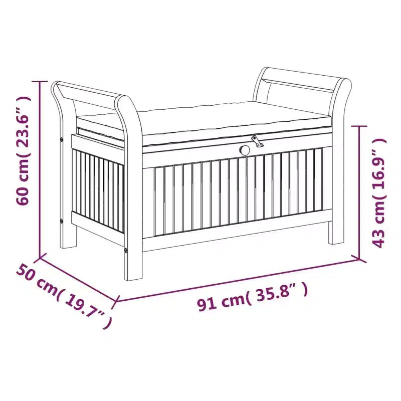 vidaXL Banc de rangement de patio avec coussin Causeuse d'extérieur en bois d'acacia massif