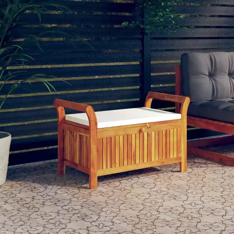 vidaXL Banc de rangement de patio avec coussin Causeuse d'extérieur en bois d'acacia massif
