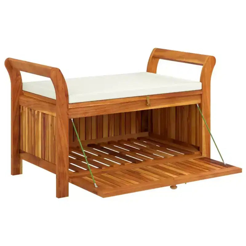 vidaXL Banc de rangement de patio avec coussin Causeuse d'extérieur en bois d'acacia massif