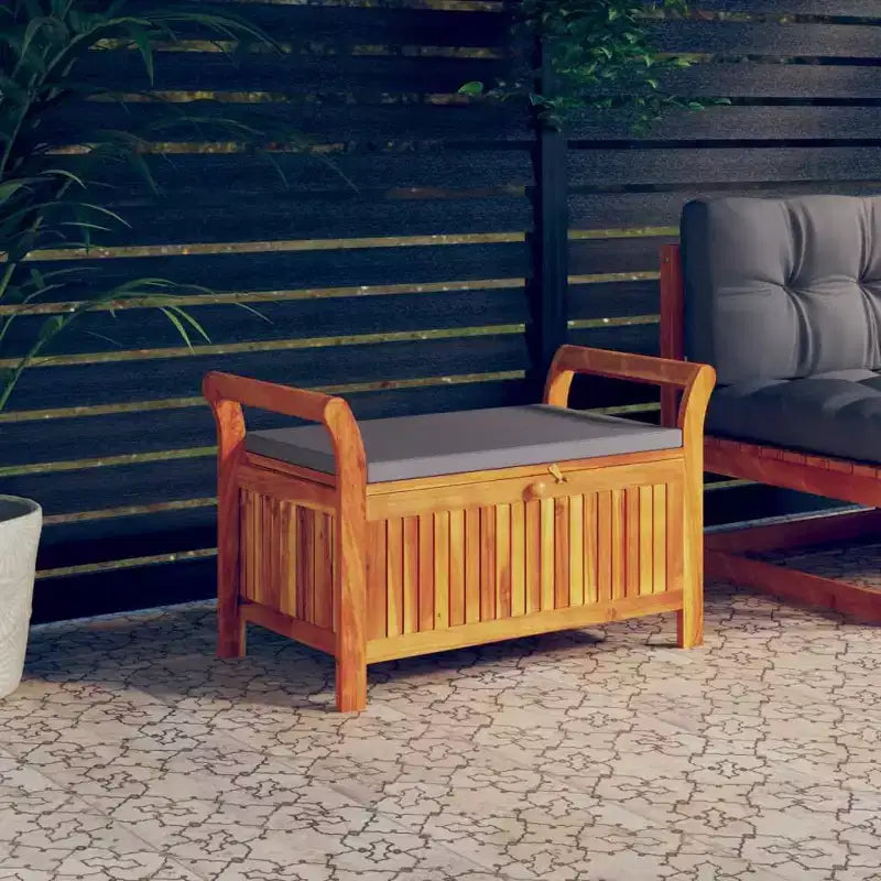 vidaXL Banc de rangement de patio avec coussin Causeuse d'extérieur en bois d'acacia massif