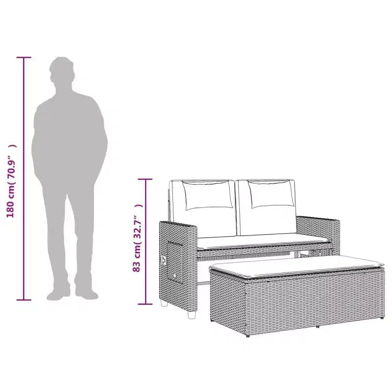 Banc de jardin inclinable vidaXL avec coussins, pour l'extérieur, le jardin, le balcon, en résine tressée