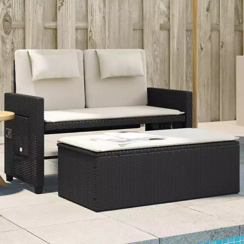 Banc de jardin inclinable vidaXL avec coussins, pour l'extérieur, le jardin, le balcon, en résine tressée