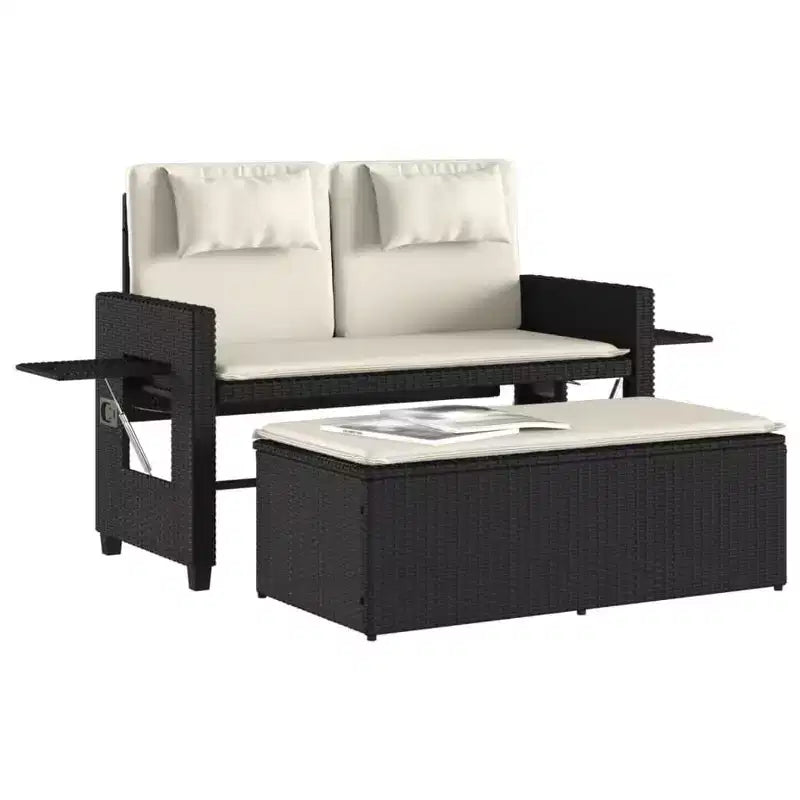 Banc de jardin inclinable vidaXL avec coussins, pour l'extérieur, le jardin, le balcon, en résine tressée