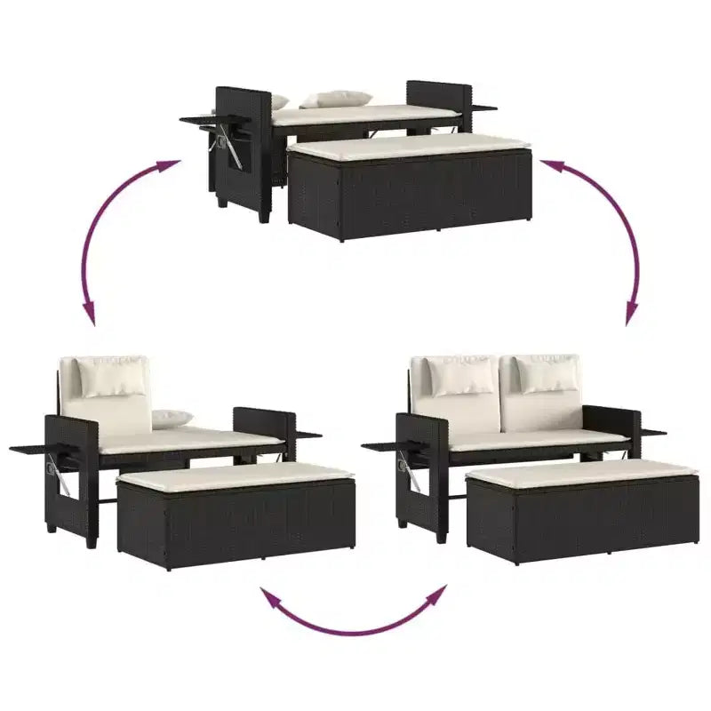 Banc de jardin inclinable vidaXL avec coussins, pour l'extérieur, le jardin, le balcon, en résine tressée