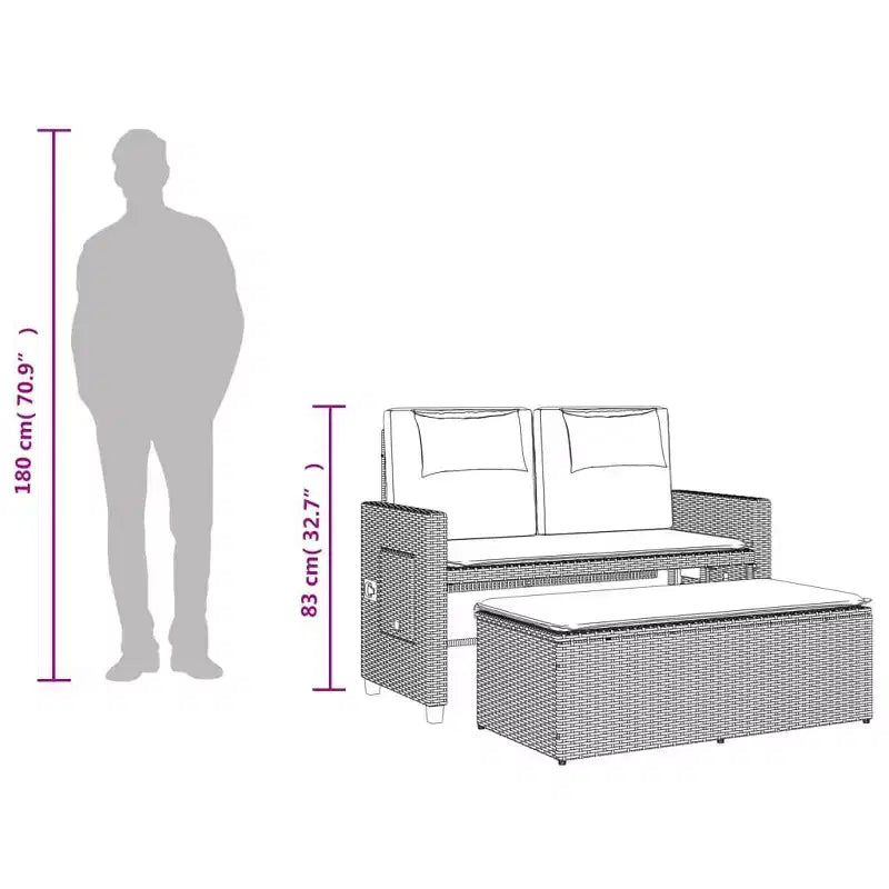 Banc de jardin inclinable vidaXL avec coussins, pour l'extérieur, le jardin, le balcon, en résine tressée