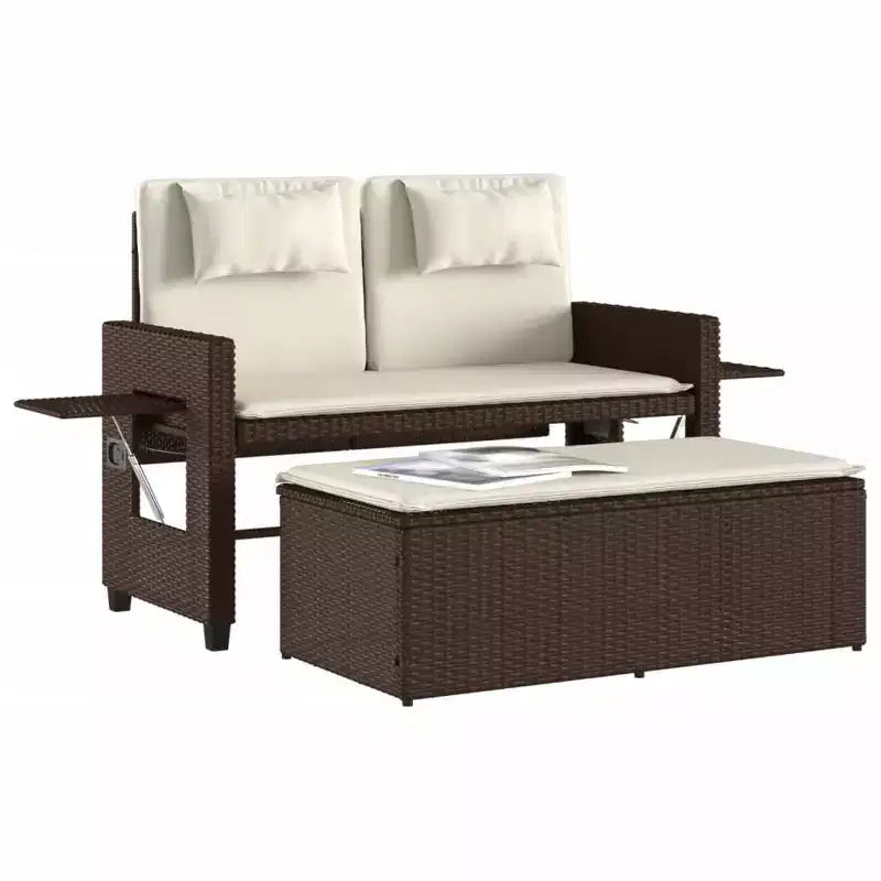 Banc de jardin inclinable vidaXL avec coussins, pour l'extérieur, le jardin, le balcon, en résine tressée