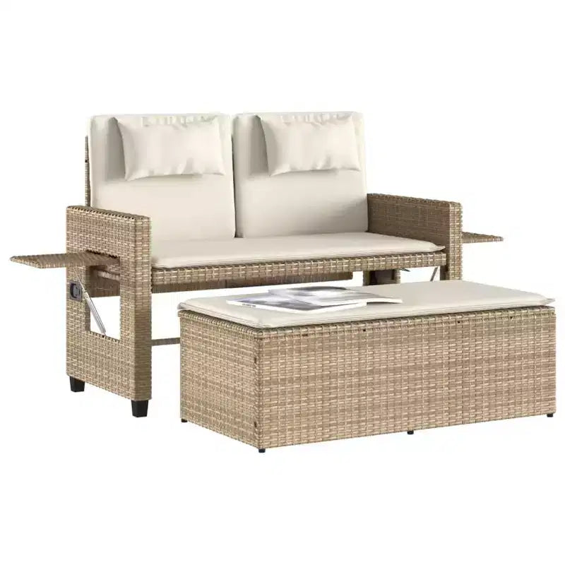 Banc de jardin inclinable vidaXL avec coussins, pour l'extérieur, le jardin, le balcon, en résine tressée