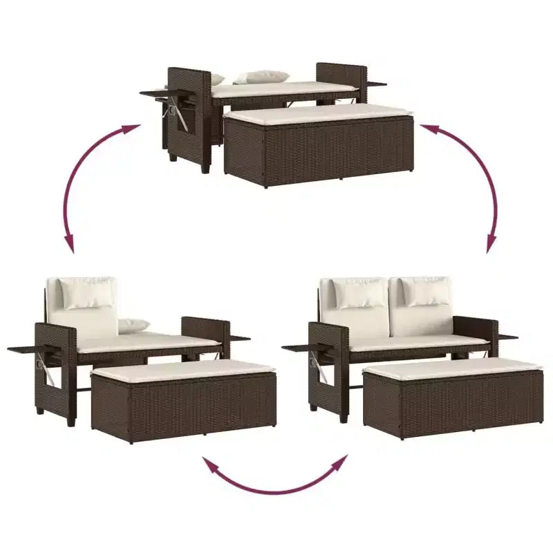Banc de jardin inclinable vidaXL avec coussins, pour l'extérieur, le jardin, le balcon, en résine tressée