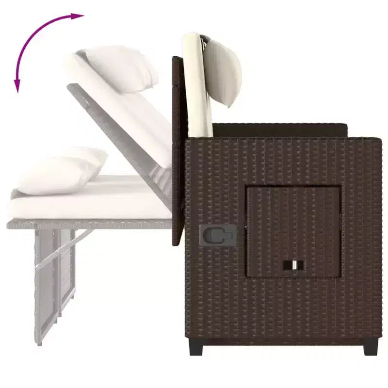 Banc de jardin inclinable vidaXL avec coussins, pour l'extérieur, le jardin, le balcon, en résine tressée