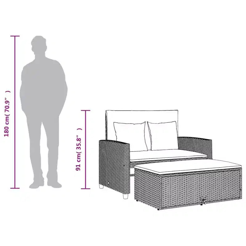 Banc de jardin inclinable vidaXL avec coussins, pour l'extérieur, le jardin, le balcon, en résine tressée