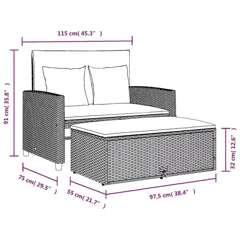 Banc de jardin inclinable vidaXL avec coussins, pour l'extérieur, le jardin, le balcon, en résine tressée