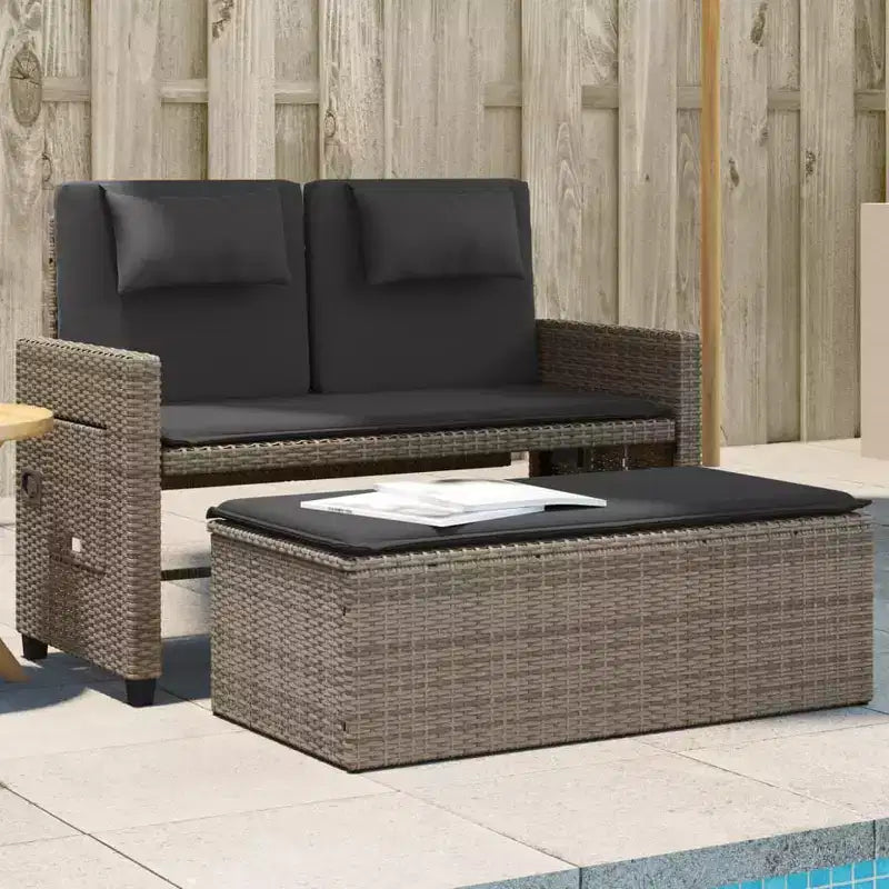 Banc de jardin inclinable vidaXL avec coussins, pour l'extérieur, le jardin, le balcon, en résine tressée