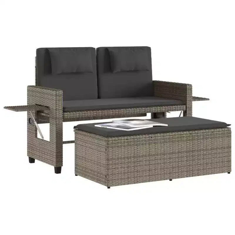 Banc de jardin inclinable vidaXL avec coussins, pour l'extérieur, le jardin, le balcon, en résine tressée