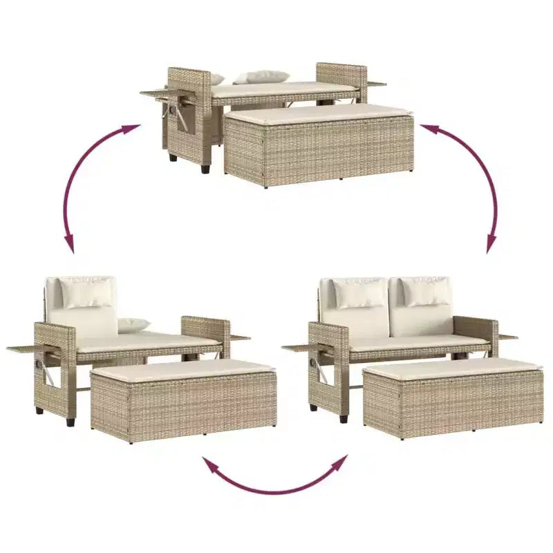Banc de jardin inclinable vidaXL avec coussins, pour l'extérieur, le jardin, le balcon, en résine tressée
