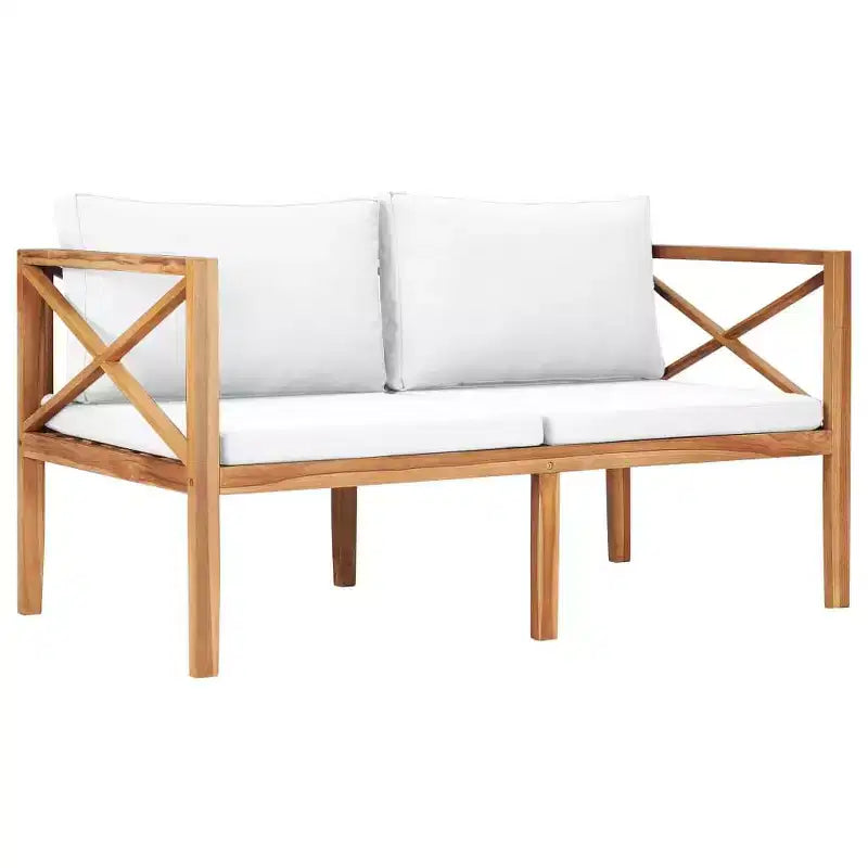 vidaXL Canapé de jardin 2 places avec coussins, en bois de teck massif