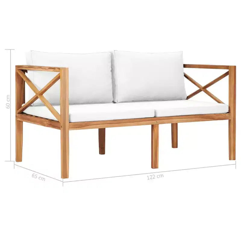 vidaXL Canapé de jardin 2 places avec coussins, en bois de teck massif