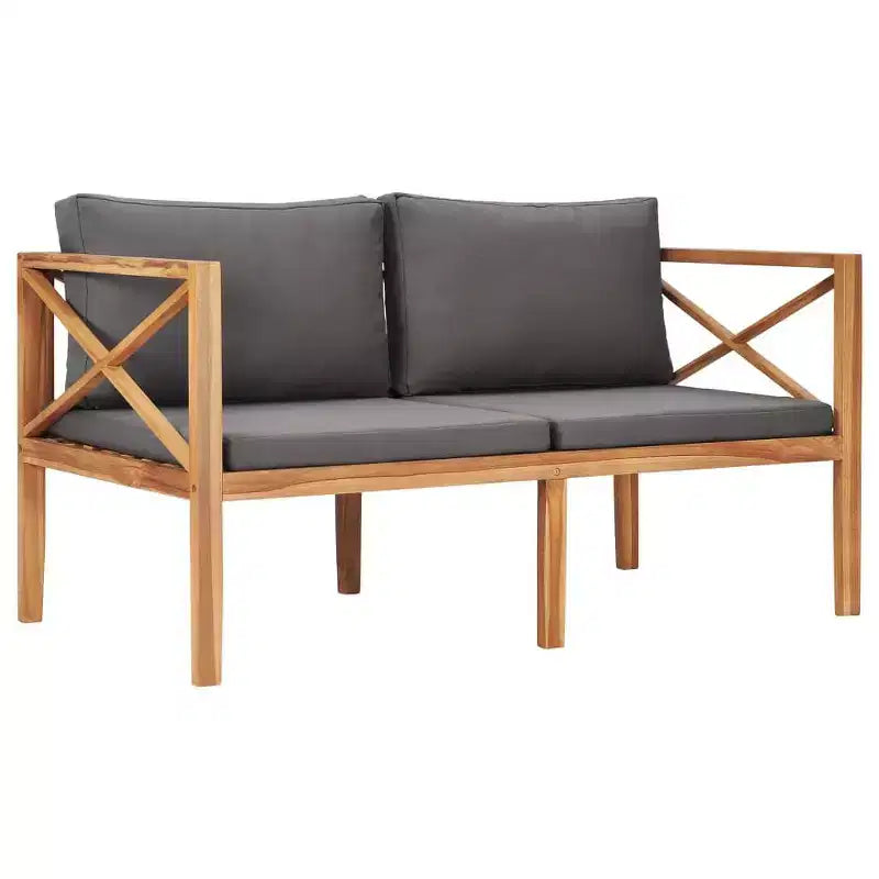 vidaXL Canapé de jardin 2 places avec coussins, en bois de teck massif