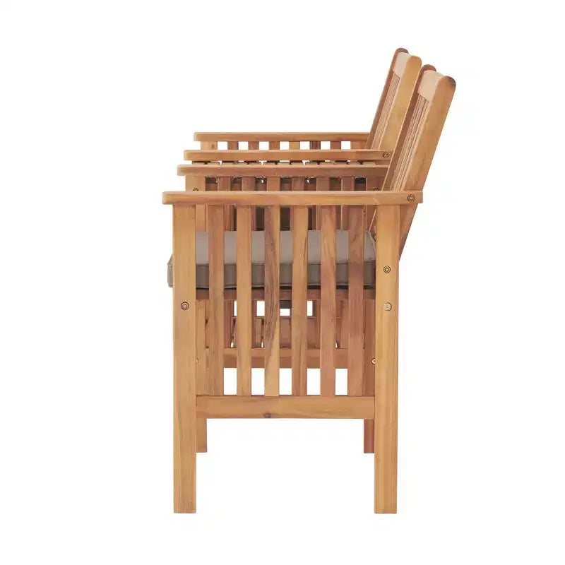 Banc double extérieur en bois d'acacia Bristol, table intégrée, résistant aux intempéries, finition naturelle, pour porche, 60 po L x 23 po P x 35 po H, assise : 19 po L x