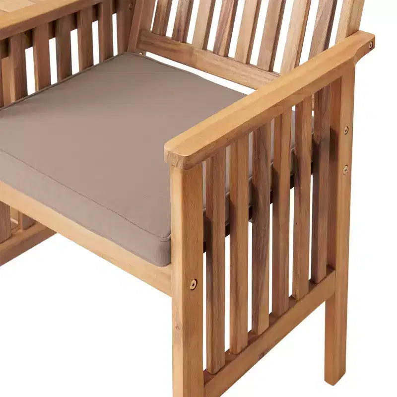Banc double extérieur en bois d'acacia Bristol, table intégrée, résistant aux intempéries, finition naturelle, pour porche, 60 po L x 23 po P x 35 po H, assise : 19 po L x