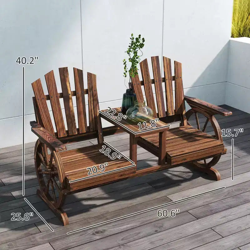 Banc de patio GDFStudio Sydel Wagon Wheel avec table centrale et compartiment de rangement