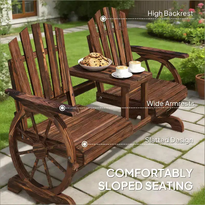 Banc de patio GDFStudio Sydel Wagon Wheel avec table centrale et compartiment de rangement