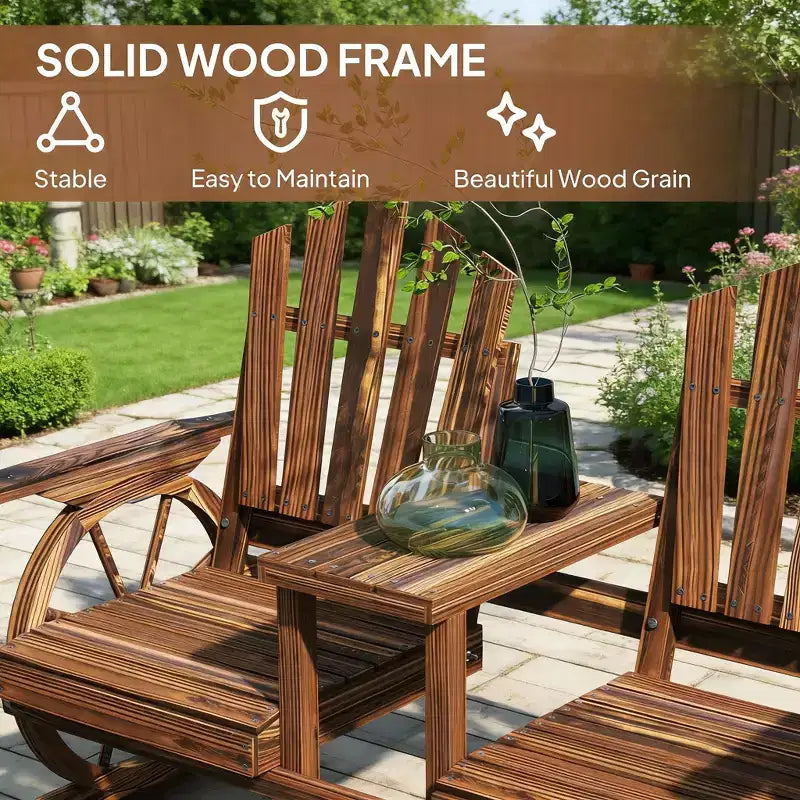 Banc de patio GDFStudio Sydel Wagon Wheel avec table centrale et compartiment de rangement
