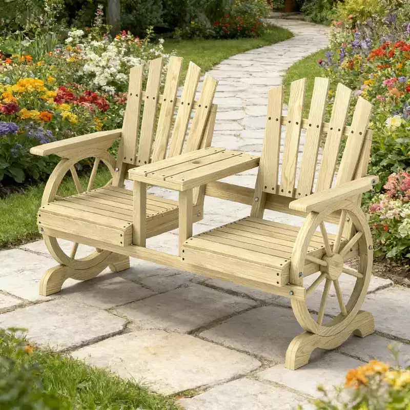 Banc de patio GDFStudio Sydel Wagon Wheel avec table centrale et compartiment de rangement