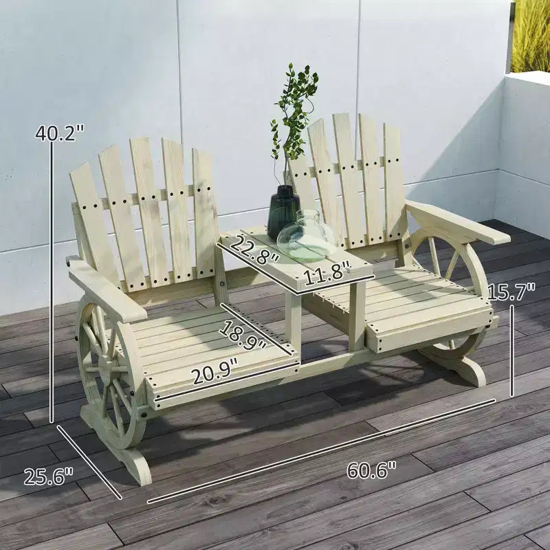 Banc de patio GDFStudio Sydel Wagon Wheel avec table centrale et compartiment de rangement