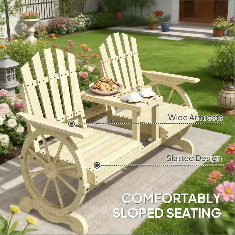 Banc de patio GDFStudio Sydel Wagon Wheel avec table centrale et compartiment de rangement