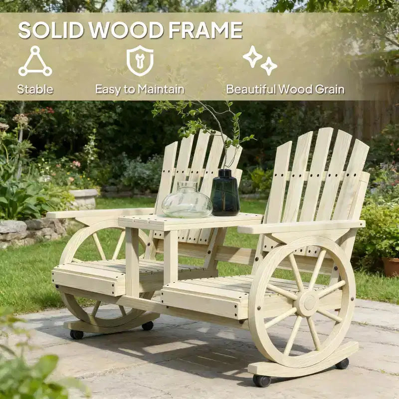Banc de patio GDFStudio Sydel Wagon Wheel avec table centrale et compartiment de rangement