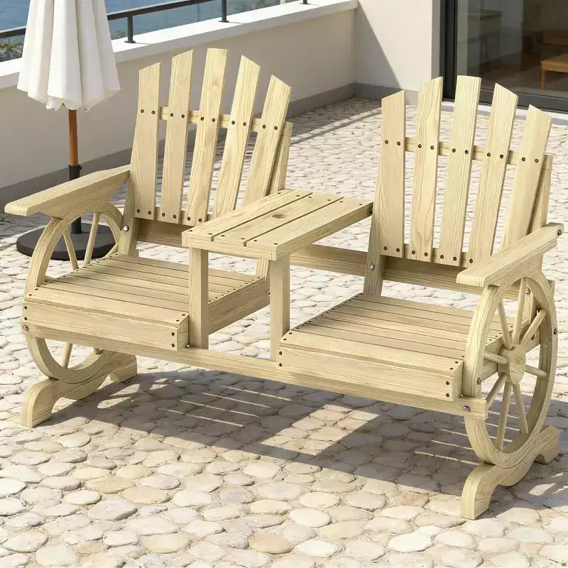 Banc de patio GDFStudio Sydel Wagon Wheel avec table centrale et compartiment de rangement