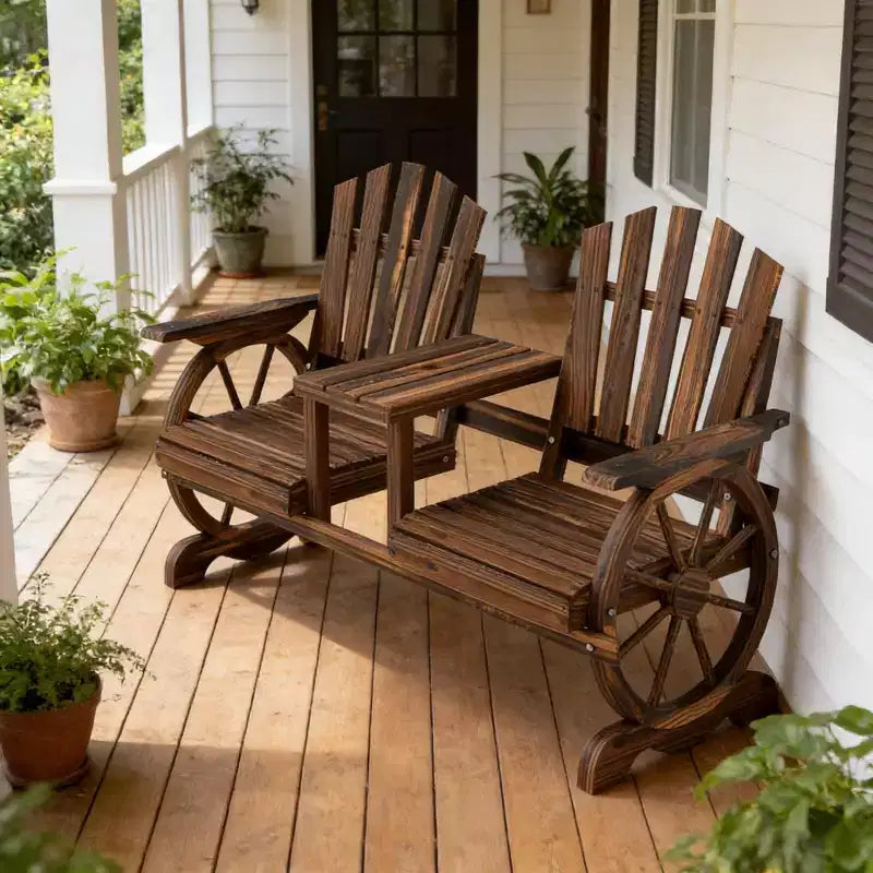 Banc de patio GDFStudio Sydel Wagon Wheel avec table centrale et compartiment de rangement