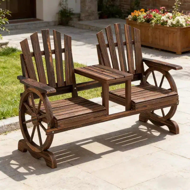 Banc de patio GDFStudio Sydel Wagon Wheel avec table centrale et compartiment de rangement