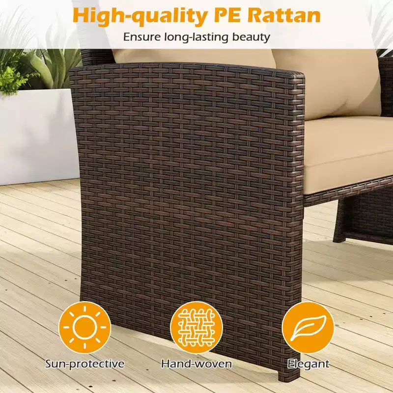Costway Fauteuil Loveseat d'extérieur avec Ottomans, Ensemble de Meubles de Patio en Rotin PE 3 Pièces avec Coussins