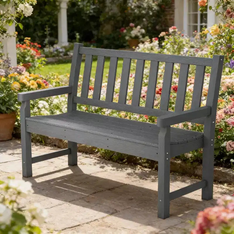 Banc de parc d'extérieur de 48,8 po avec siège courbé, banc de jardin 2 places, siège d'extérieur tout temps en PEHD - Panipeachy