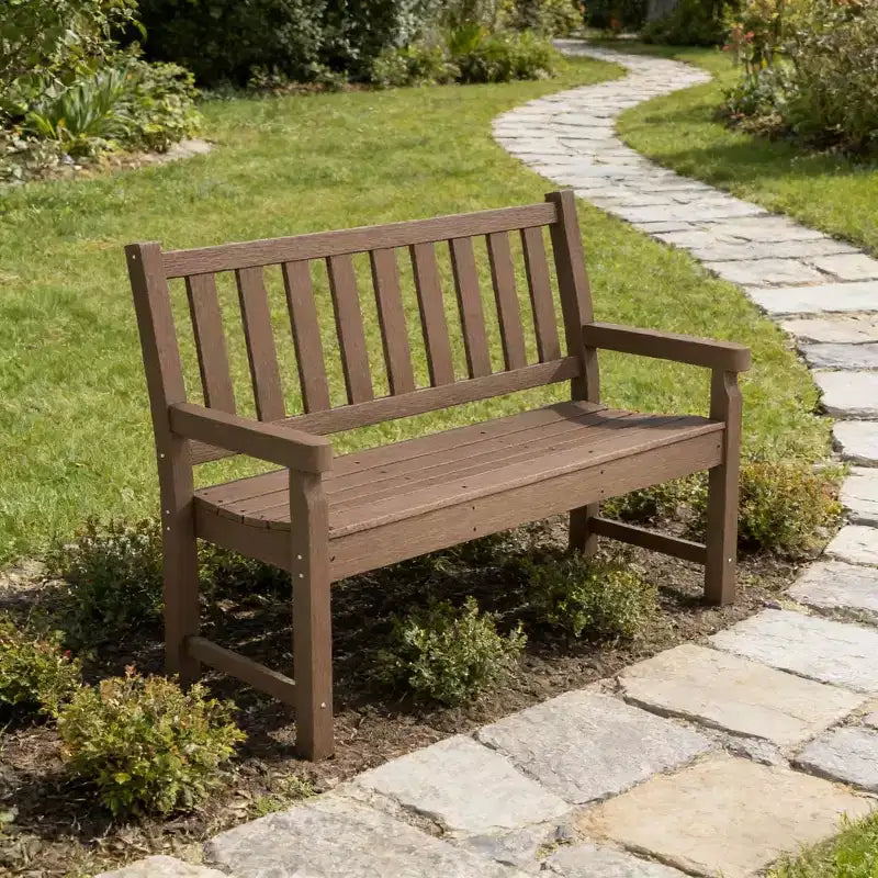 Banc de parc d'extérieur de 48,8 po avec siège courbé, banc de jardin 2 places, siège d'extérieur tout temps en PEHD - Panipeachy