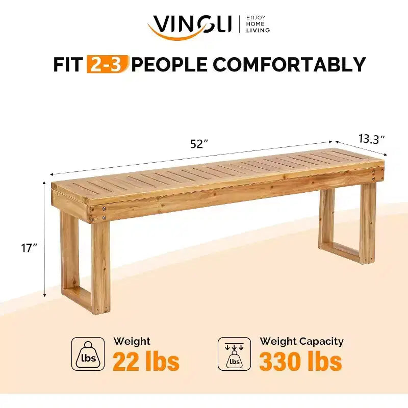 Banc d'extérieur en bois VINGLI, Banc de porche, Banc de jardin en bois résistant aux intempéries, sans dossier, pour arrière-cour, bord de piscine, entrée