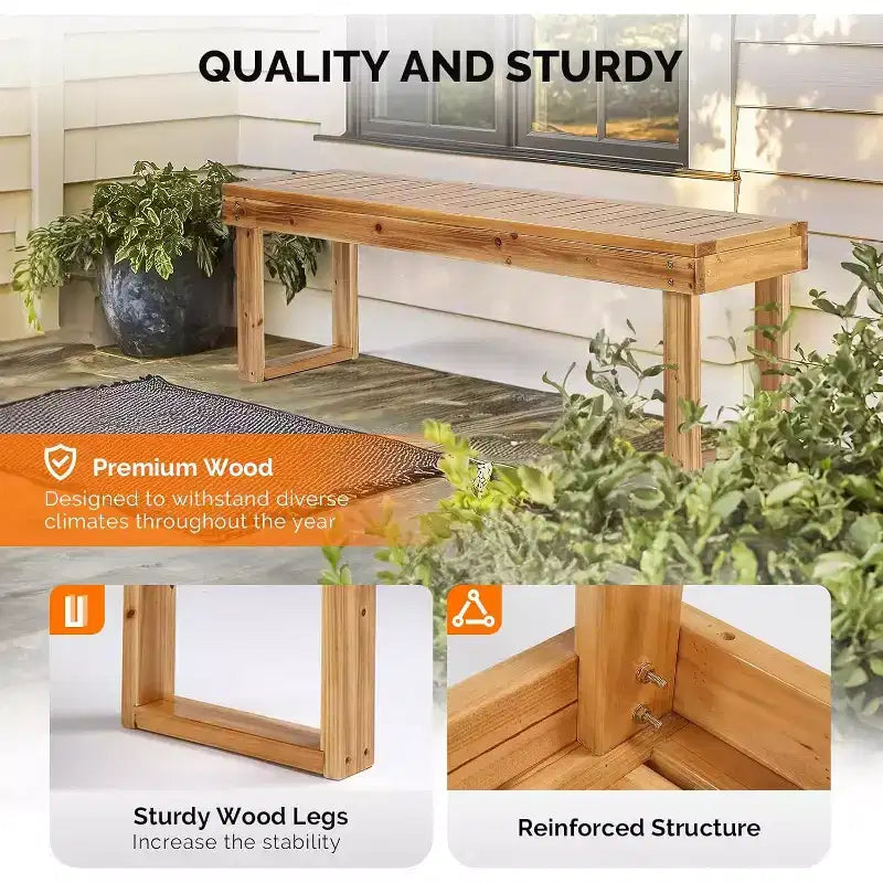 Banc d'extérieur en bois VINGLI, Banc de porche, Banc de jardin en bois résistant aux intempéries, sans dossier, pour arrière-cour, bord de piscine, entrée