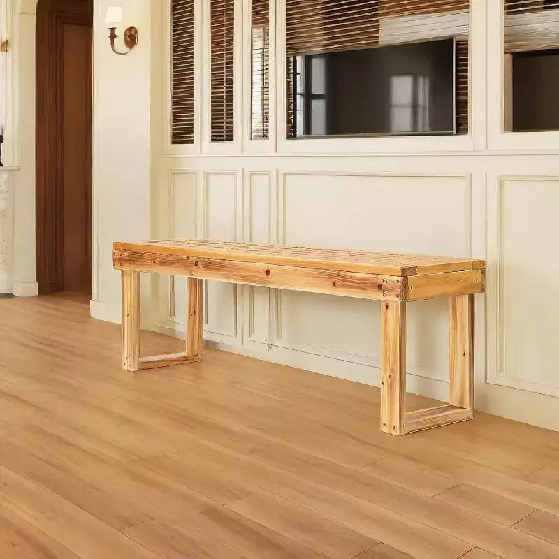 Banc d'extérieur en bois VINGLI, Banc de porche, Banc de jardin en bois résistant aux intempéries, sans dossier, pour arrière-cour, bord de piscine, entrée