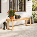VINGLI Outdoor Wooden Bench Porch Bench, Wood Patio Garden Bench Weatherproof Outdoor Backless Bench for Backyard, Poolside, Entryway