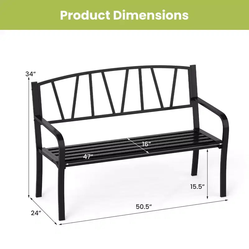 Banc de jardin Costway 50,5" en métal avec accoudoirs incurvés et dossier minimaliste