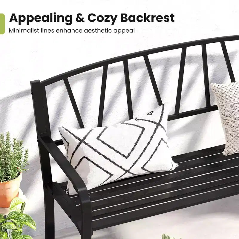 Banc de jardin Costway 50,5" en métal avec accoudoirs incurvés et dossier minimaliste